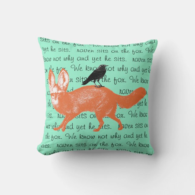 Raven Sits On The Fox Throw Pillow (Front)