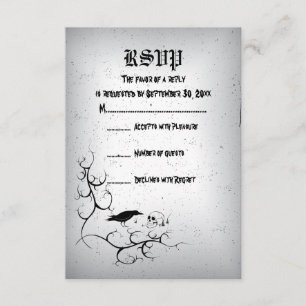 Raven, skull and ornate corner Gothic wedding RSVP Card