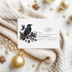 Raven Skull Gothic Holiday Wedding RSVP Card