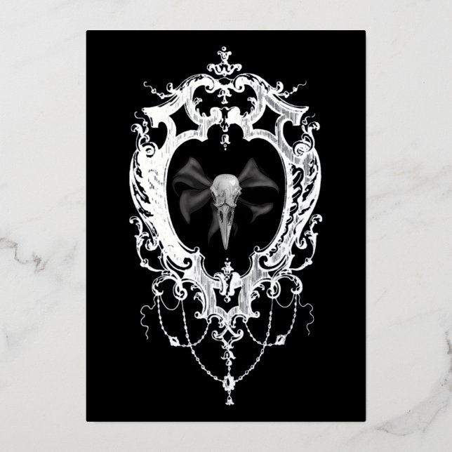 Raven Skull Silver Frame Goth Wedding (Front)