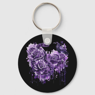 Raven Snake Roses Gothic Steampunk Biker Heart-sha Keychain