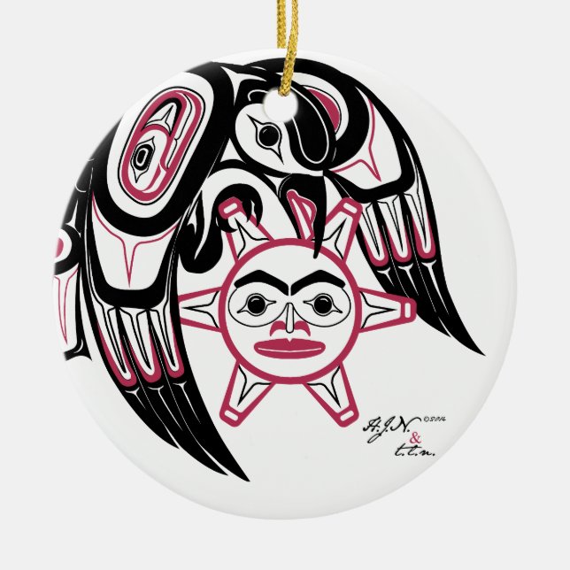Raven Stealing the Sun Ceramic Ornament (Front)