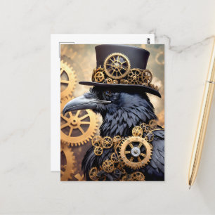 Raven Steampunk Gears Art Postcard