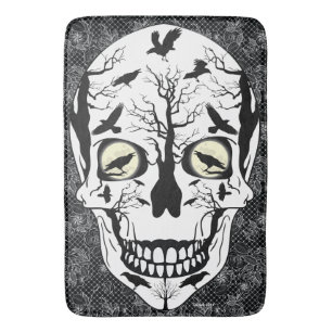 Raven Sugar Skull Skeleton Bath Mat