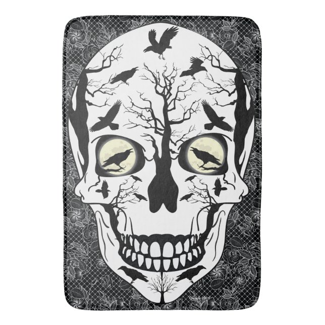 Raven Sugar Skull Skeleton Bath Mat (Front Vertical)