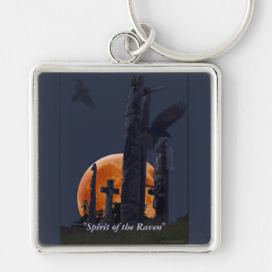 Raven & Totems in a Cemetery Keychain
