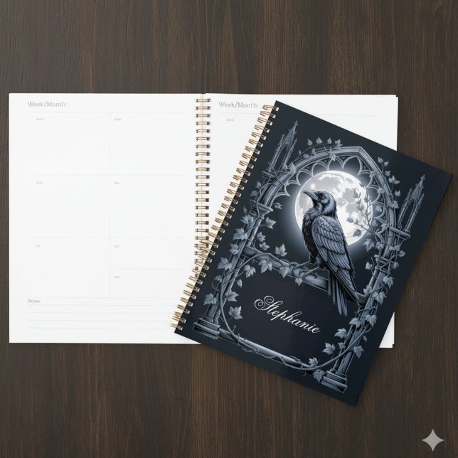 Raven Under Moon Gothic Midnight  (Dark Academia daily planner)