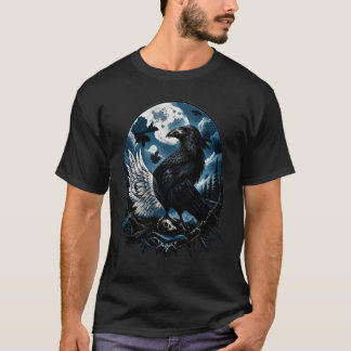 Raven Under the Moon Night Landscape Art T-Shirt