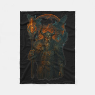 Raven Viking Halloween Design Norse Sorcerer Moon  Fleece Blanket
