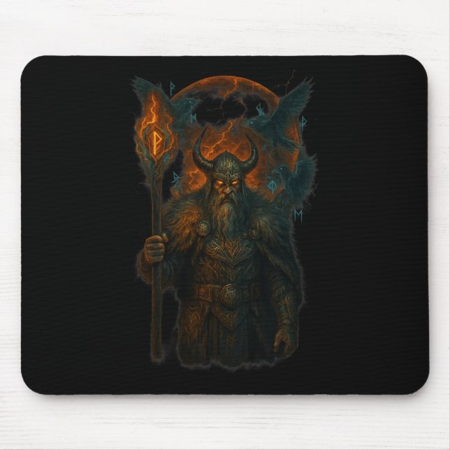 Raven Viking Halloween Design Norse Sorcerer Moon  Mouse Pad (Front)