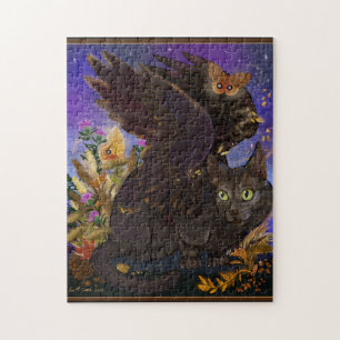 Raven Winged Autumn Magic Cat Jigsaw Puzzle