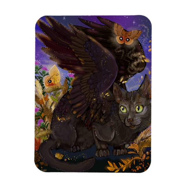 Raven Winged Autumn Magic Cat Magnet (Vertical)