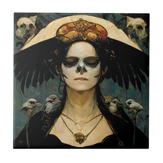 Raven Witch 4 Fantasy Horror Goth Gothic Tile (Front)