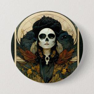 Raven Witch Fantasy Horror Goth Gothic 3 Inch Round Button