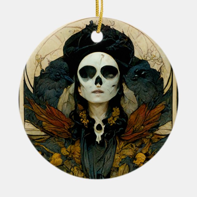 Raven Witch Fantasy Horror Goth Gothic Ceramic Ornament (Front)