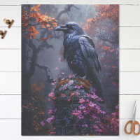 Raven with Colourful Autumn Foliage Decoupage
