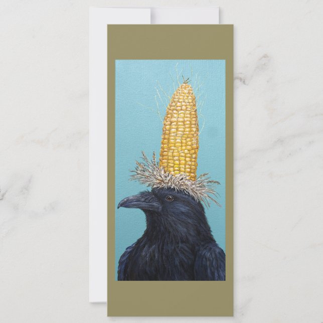 Raven with corn cob hat flat card (Front)