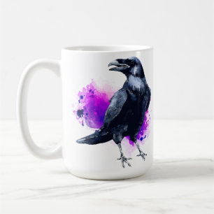 Raven With Purple Watercolor Splash Background Coffee Mug