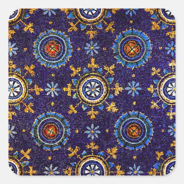 RAVENNA BYZANTINE MOSAICS,STARS,BLUE STARRY NIGHT SQUARE STICKER (Front)