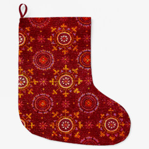 RAVENNA BYZANTINE MOSAICS,STARS,RED STARRY NIGHT LARGE CHRISTMAS STOCKING