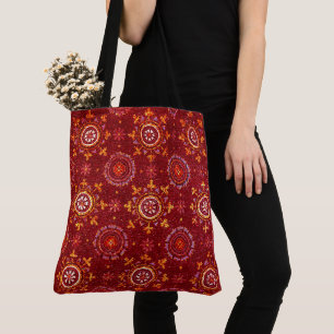 RAVENNA BYZANTINE MOSAICS,STARS,RED STARRY NIGHT TOTE BAG