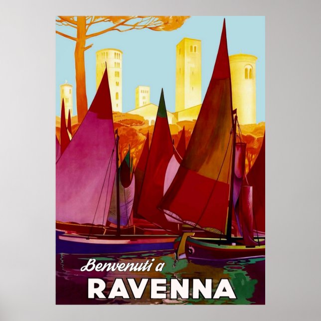 Ravenna, Sailing Boats on City Port Poster (Front)