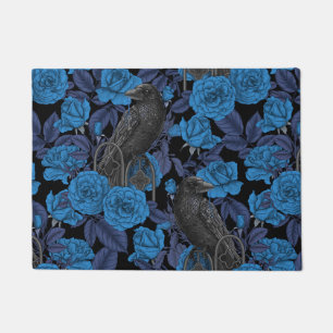 Ravens and blue roses doormat