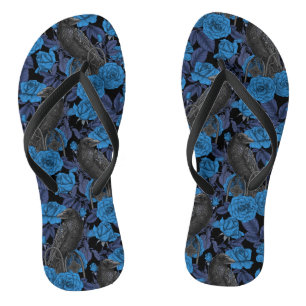 Ravens and  blue roses flip flops