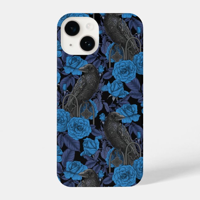 Ravens and  blue roses iPhone case (Back)