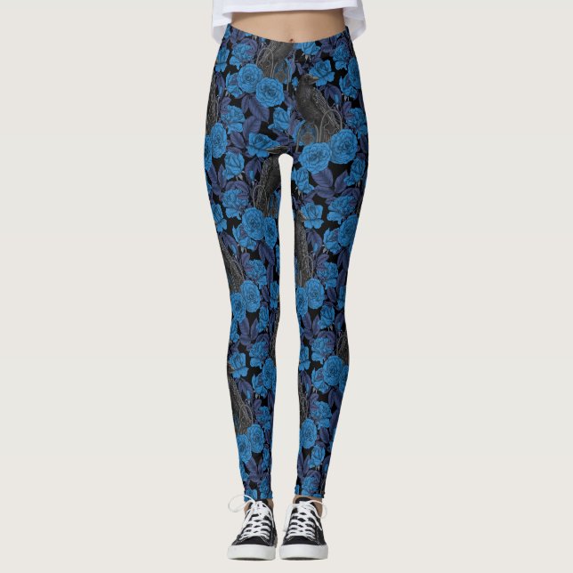 Ravens and  blue roses leggings (Front)