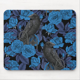 Ravens and blue roses mouse pad