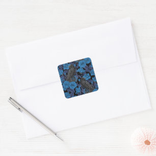 Ravens and blue roses square sticker