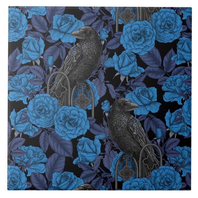 Ravens and  blue roses tile (Front)