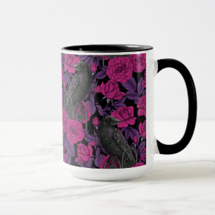 Ravens and pink roses mug