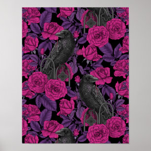 Ravens and pink roses poster