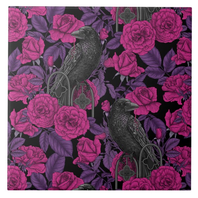 Ravens and pink roses tile (Front)