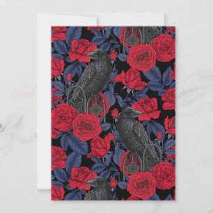 Ravens and roses with dark blue leaves