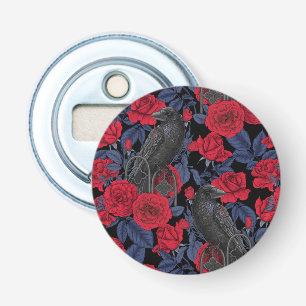 Ravens and roses with dark blue leaves bottle opener