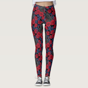 Ravens and roses with dark blue leaves leggings