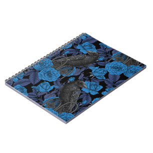 Ravens and roses with dark blue leaves notebook