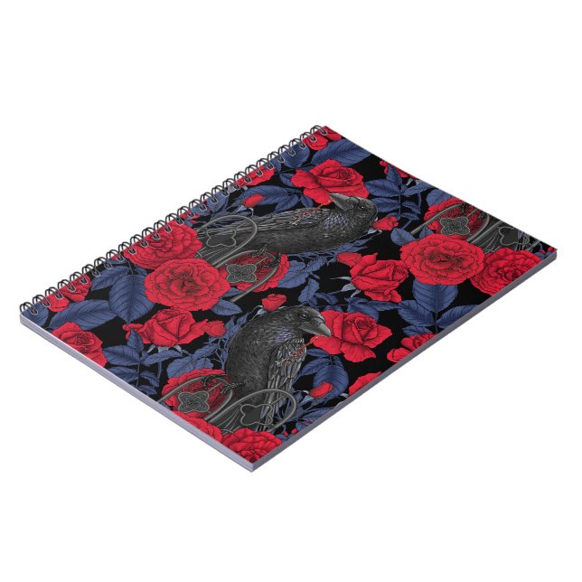 Ravens and roses with dark blue leaves notebook (Left Side)
