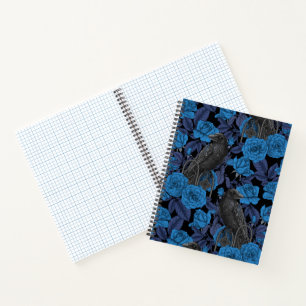 Ravens and roses with dark blue leaves notebook