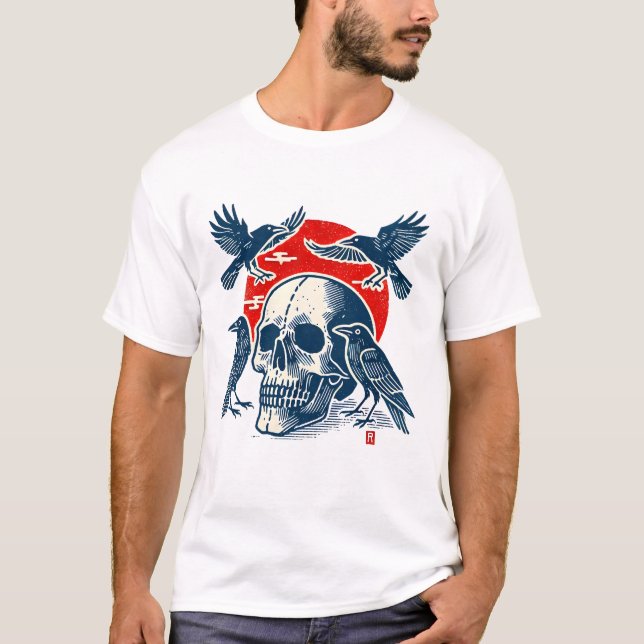 Ravens and Skull  T-Shirt (Front)
