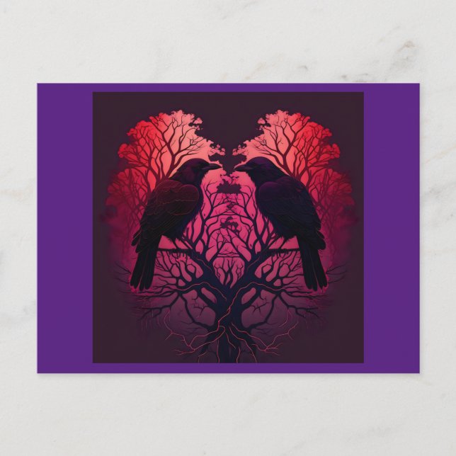 Ravens and tree in the shape of a heart postcard (Front)