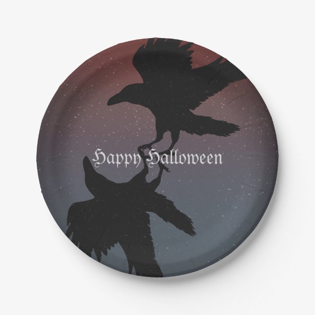 Ravens Birds Night Starry Sky Grunge Paper Plate (Front)