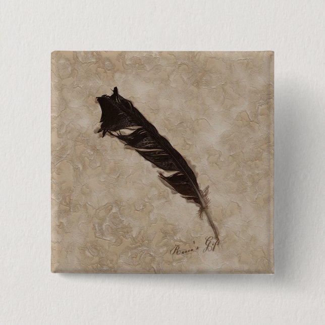 Raven's Feather Bird-lover Crow design 2 Inch Square Button (Front)