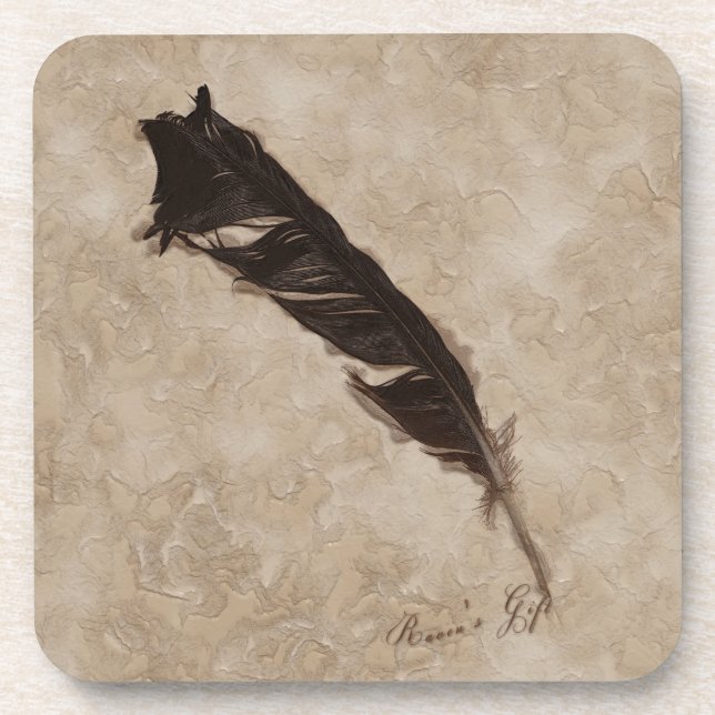 Raven's Feather Bird-lover Crow design Coaster (Front)
