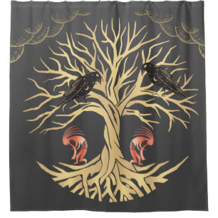 Ravens gris or et rideau de douche Kokopelli
