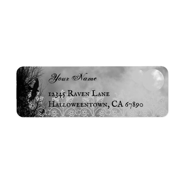 Ravens Haunted Full Moon Editable Return Address (Front)