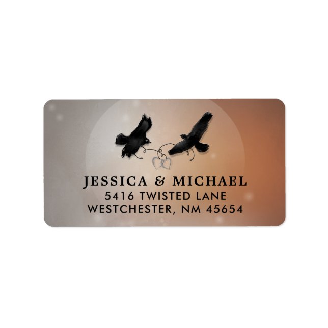 Ravens & Hearts Halloween Wedding Address Label (Front)